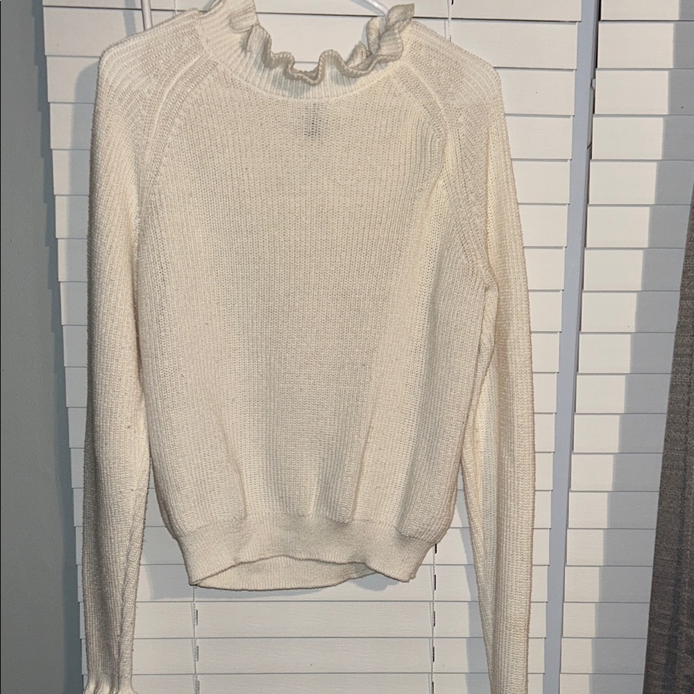 Divided Cream Ruffle Neck Sweater